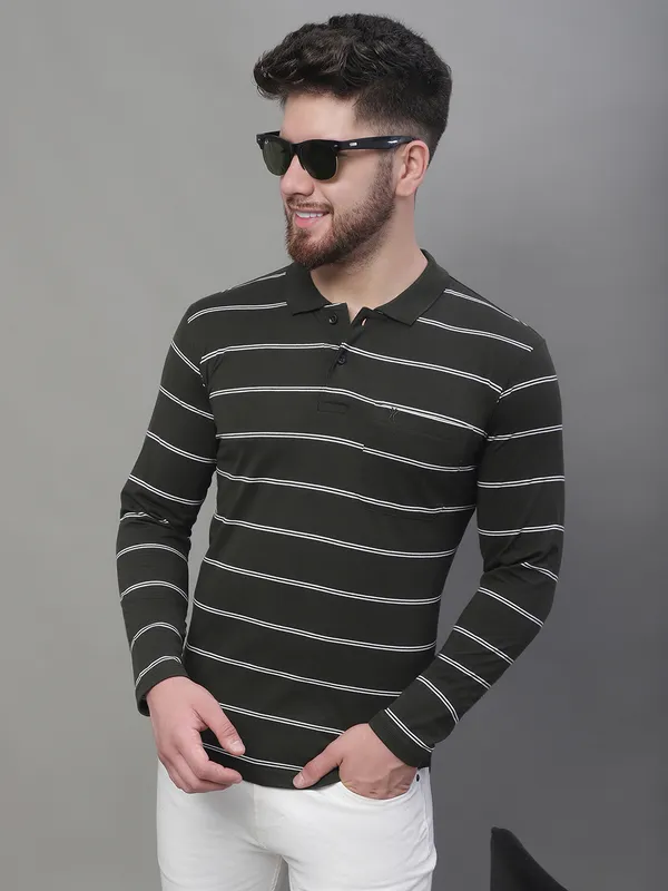 Men_Striped_Polo_Neck_Full_Sleeves_Olive_Shirt_With_Pocket