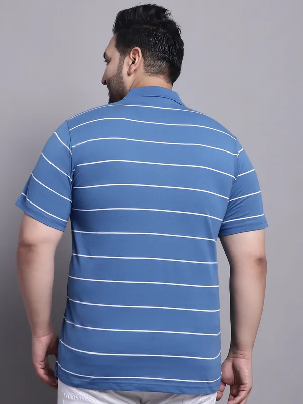 Men_Plus_Size_Striped_Polo_Neck_Cotton_Blue_T-Shirt_With_Pocket