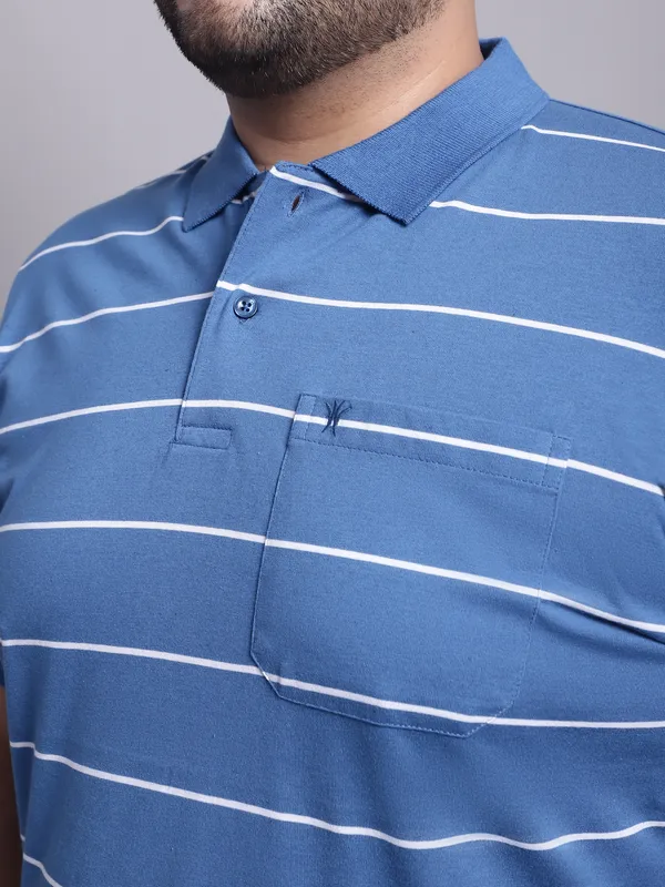 Men_Plus_Size_Striped_Polo_Neck_Cotton_Blue_T-Shirt_With_Pocket