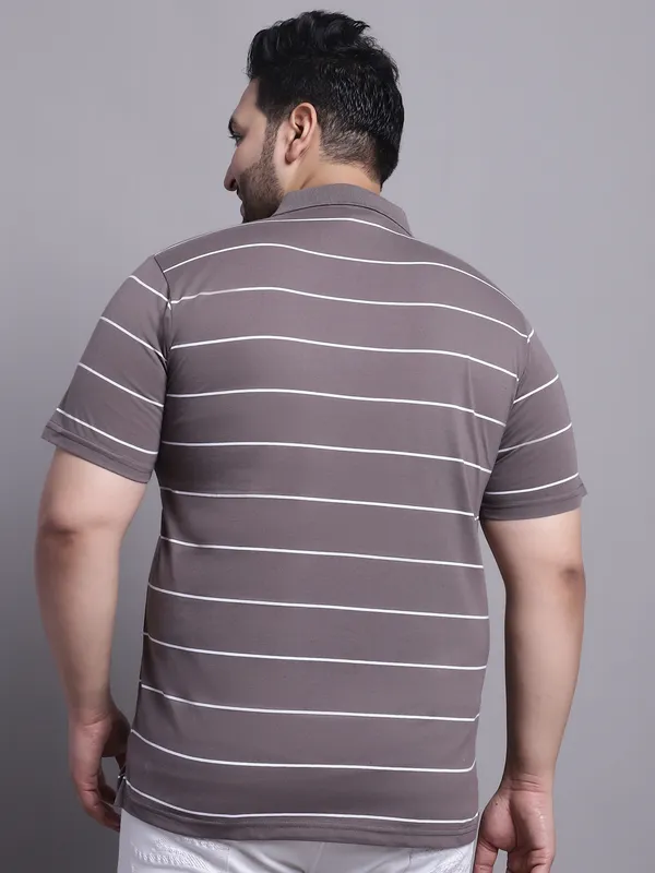 Men_Plus_Size_Striped_Polo_Neck_Cotton_Olive_T-Shirt_With_Pocket