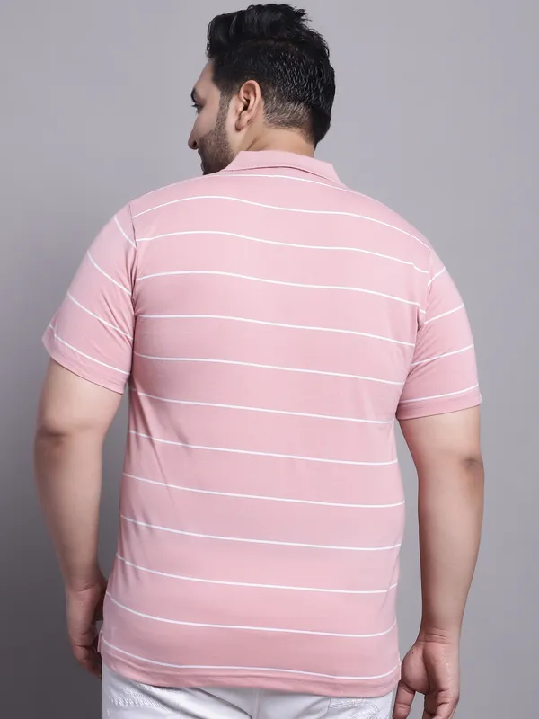 Men_Plus_Size_Striped_Polo_Neck_Cotton_Pink_T-Shirt_With_Pocket