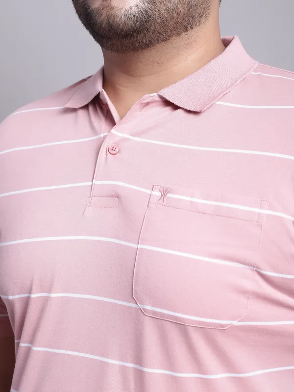 Men_Plus_Size_Striped_Polo_Neck_Cotton_Pink_T-Shirt_With_Pocket