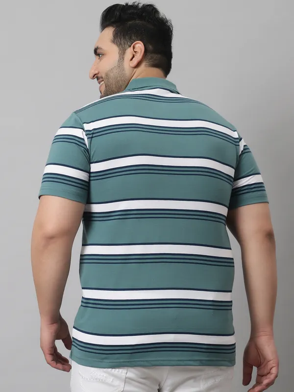 Men_Plus_Size_Striped_Cotton_Polo_Neck_Green_T-Shirt_With_Pocket