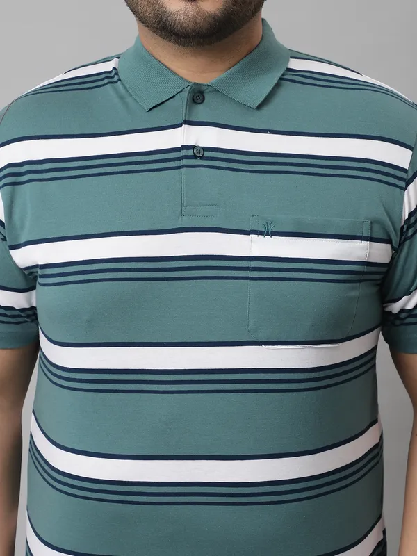 Men_Plus_Size_Striped_Cotton_Polo_Neck_Green_T-Shirt_With_Pocket