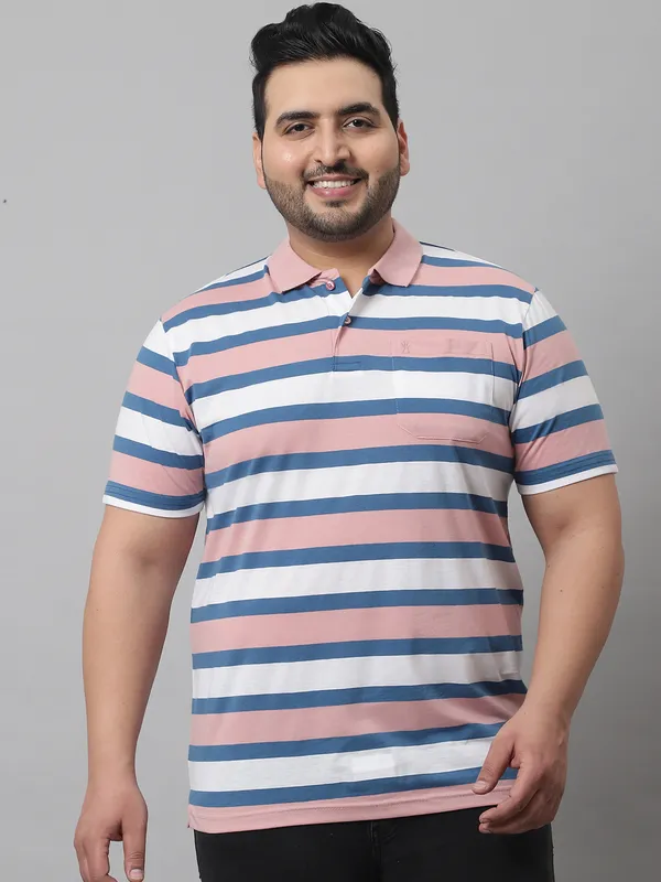 Men_Plus_Size_Striped_Cotton_Polo_Neck_Pink_T-Shirt_With_Pocket