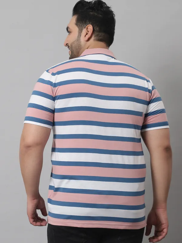 Men_Plus_Size_Striped_Cotton_Polo_Neck_Pink_T-Shirt_With_Pocket