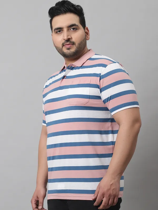 Men_Plus_Size_Striped_Cotton_Polo_Neck_Pink_T-Shirt_With_Pocket