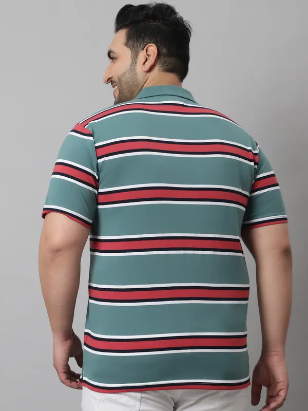 Men_Plus_Size_Striped_Cotton_Polo_Neck_Green_T-Shirt_With_Pocket