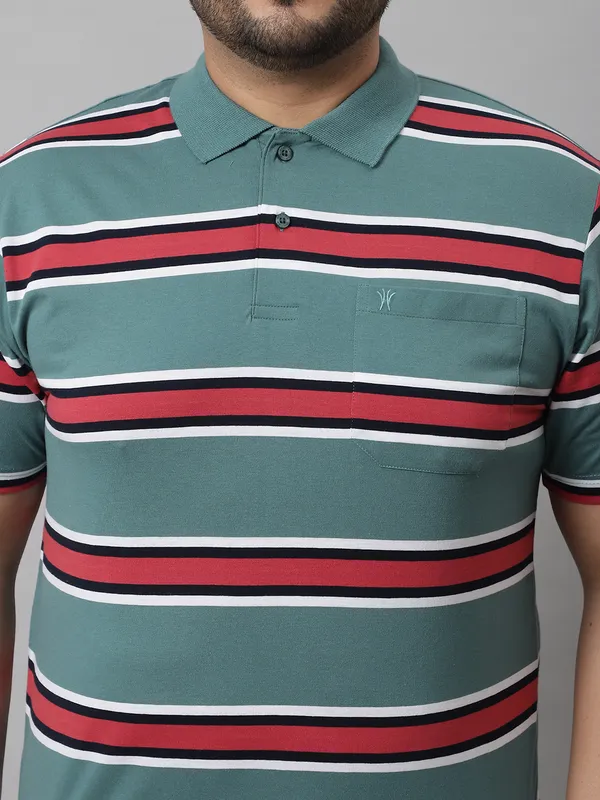 Men_Plus_Size_Striped_Cotton_Polo_Neck_Green_T-Shirt_With_Pocket