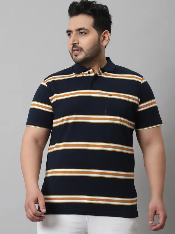 Men_Plus_Size_Striped_Cotton_Polo_Neck_Navy_T-Shirt_With_Pocket