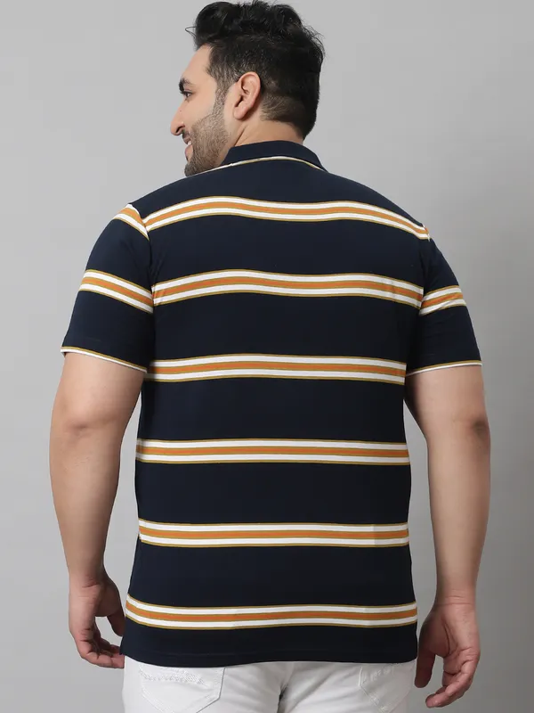 Men_Plus_Size_Striped_Cotton_Polo_Neck_Navy_T-Shirt_With_Pocket