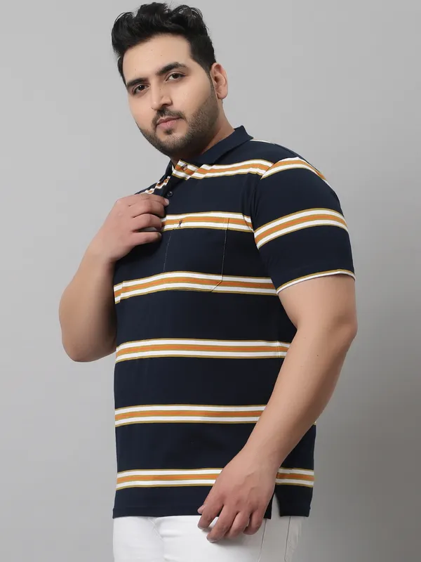 Men_Plus_Size_Striped_Cotton_Polo_Neck_Navy_T-Shirt_With_Pocket