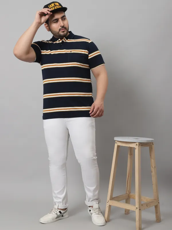 Men_Plus_Size_Striped_Cotton_Polo_Neck_Navy_T-Shirt_With_Pocket