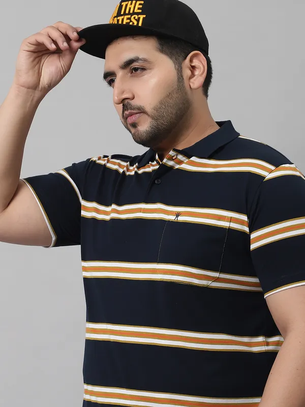Men_Plus_Size_Striped_Cotton_Polo_Neck_Navy_T-Shirt_With_Pocket