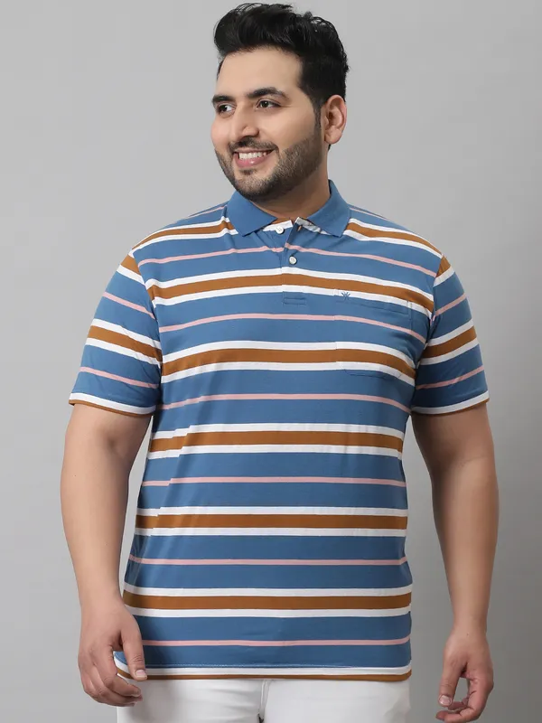 Men_Plus_Size_Striped_Cotton_Polo_Neck_Blue_T-Shirt_With_Pocket