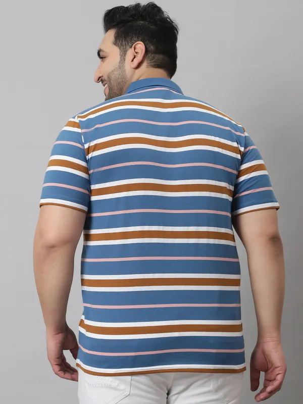 Men_Plus_Size_Striped_Cotton_Polo_Neck_Blue_T-Shirt_With_Pocket