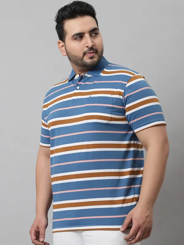Men_Plus_Size_Striped_Cotton_Polo_Neck_Blue_T-Shirt_With_Pocket