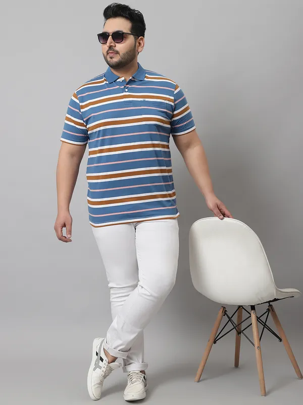 Men_Plus_Size_Striped_Cotton_Polo_Neck_Blue_T-Shirt_With_Pocket