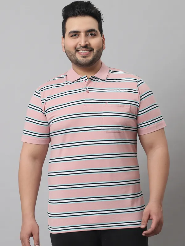 Men_Plus_Size_Striped_Cotton_Polo_Neck_Pink_T-Shirt_With_Pocket