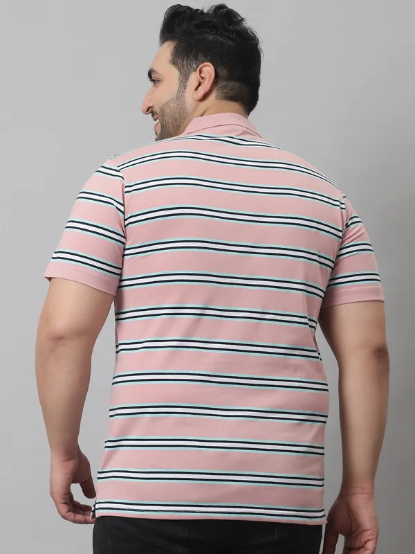 Men_Plus_Size_Striped_Cotton_Polo_Neck_Pink_T-Shirt_With_Pocket