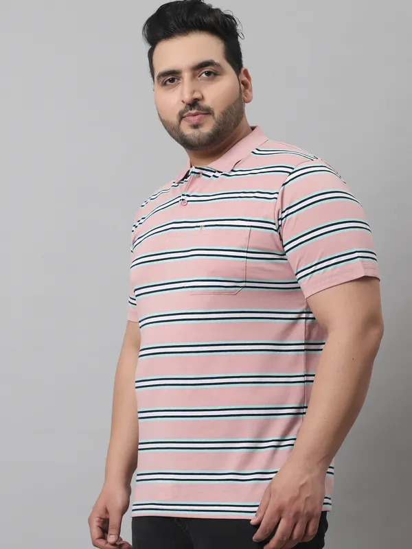 Men_Plus_Size_Striped_Cotton_Polo_Neck_Pink_T-Shirt_With_Pocket