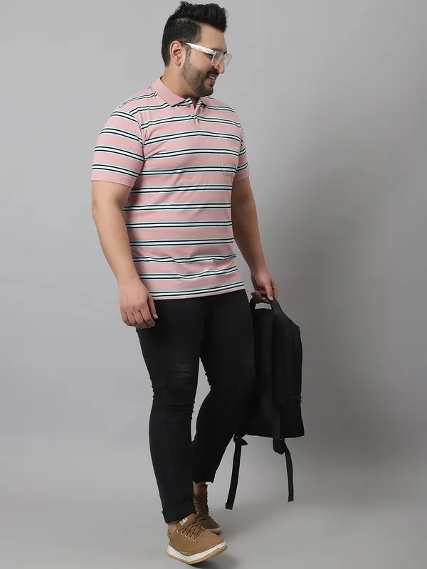 Men_Plus_Size_Striped_Cotton_Polo_Neck_Pink_T-Shirt_With_Pocket