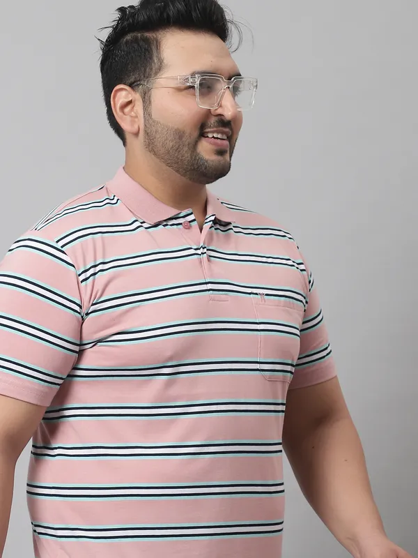 Men_Plus_Size_Striped_Cotton_Polo_Neck_Pink_T-Shirt_With_Pocket