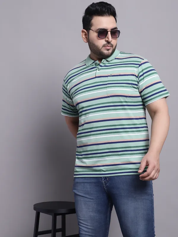 Men_Plus_Size_Striped_Polo_Neck_Cotton_T-Shirt_With_Pocket