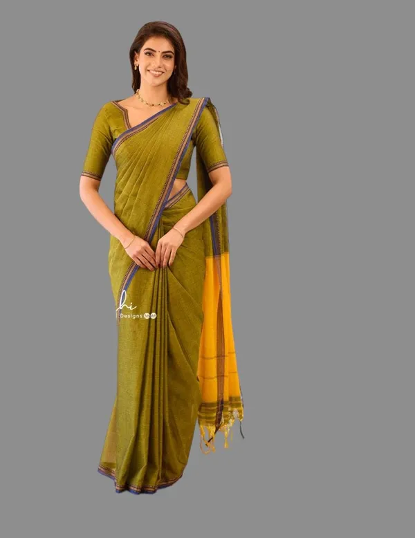 Elegant_Olive_Green_Narayanapet_Cotton_Saree_with_Blouse_Piece_-_Timeless_Tradition"