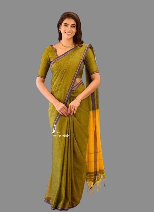 Elegant_Olive_Green_Narayanapet_Cotton_Saree_with_Blouse_Piece_-_Timeless_Tradition"