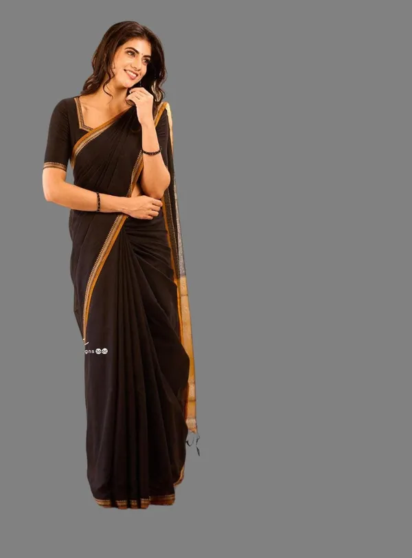 Black_color_Narayanapet_Cotton_Sarees_With_Blouse_Piece