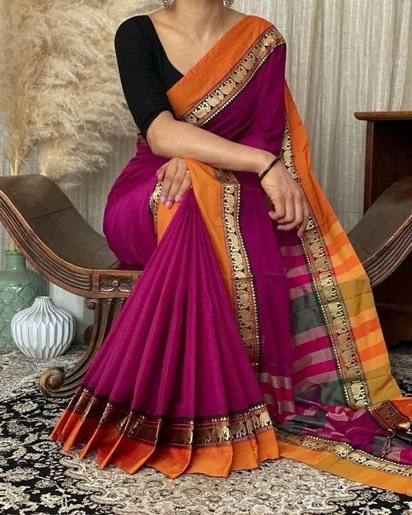 Pink_Color_Narayanapet__Cotton_Sarees_With_Blouse_Piece