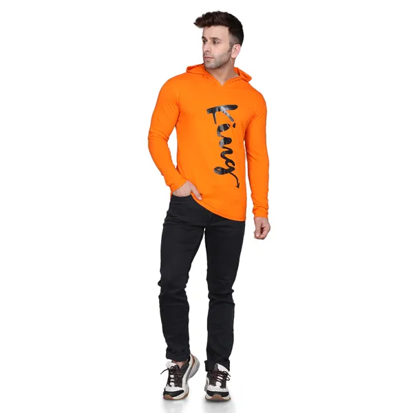 Orange_Cotton_Men's_T-shirt_Print_Hooded_Neck