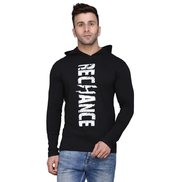 Black_Cotton_Men's_T-shirt_Print_Hooded_Neck