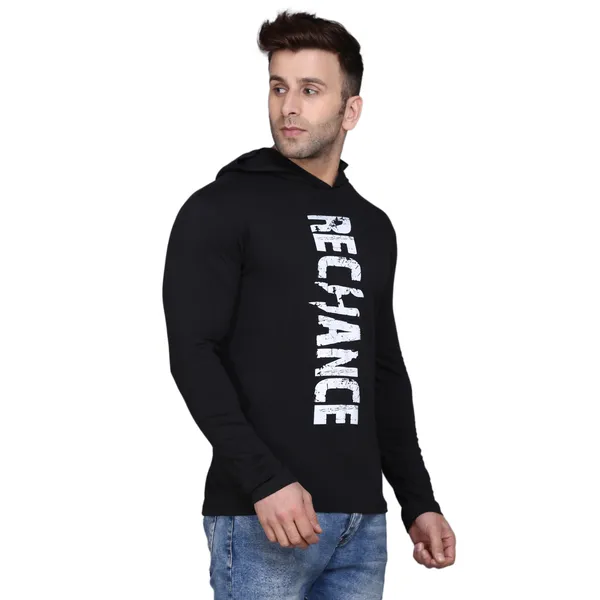 Black_Cotton_Men's_T-shirt_Print_Hooded_Neck