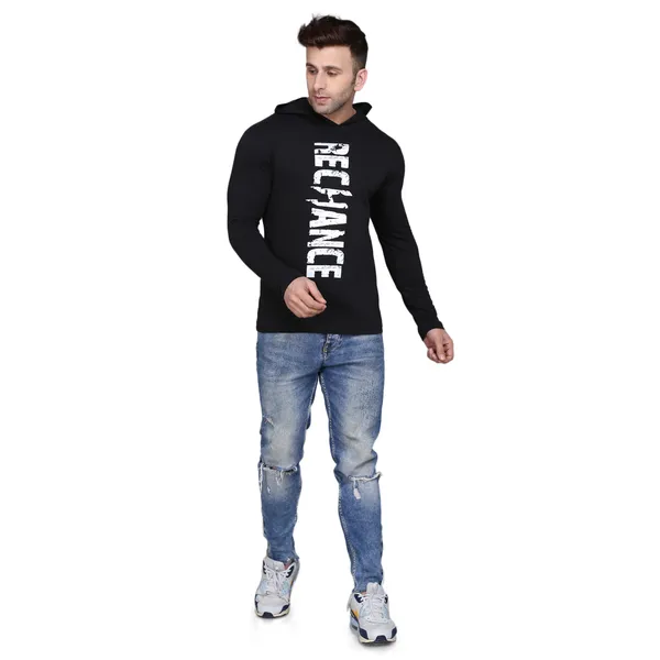 Black_Cotton_Men's_T-shirt_Print_Hooded_Neck