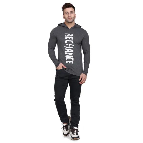 Dark_Grey_Men's_T-shirt_Cotton_Print_Hooded_Neck