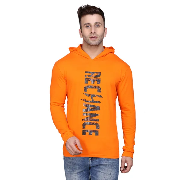 Orange_Cotton_Men's_T-shirt_Print_Hooded_Neck