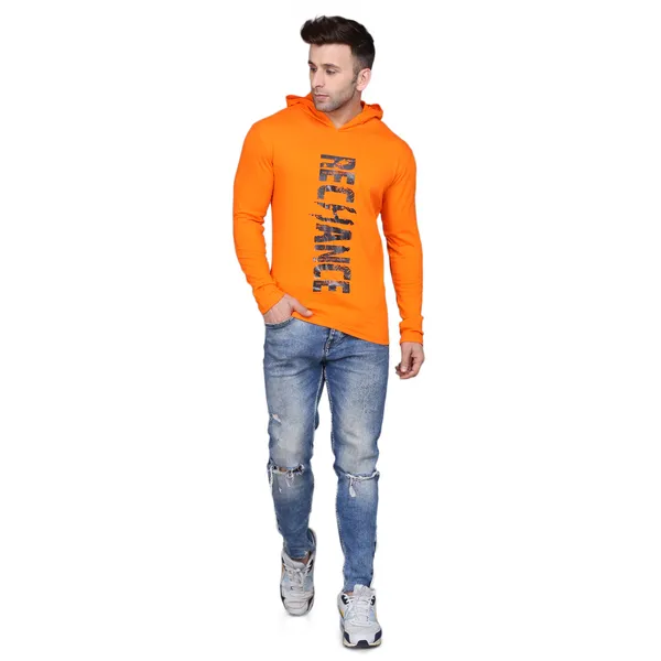 Orange_Cotton_Men's_T-shirt_Print_Hooded_Neck