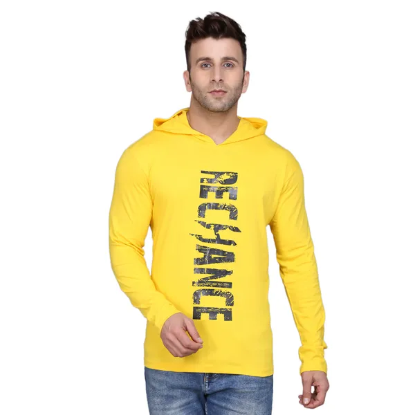 Yellow_Cotton_Men's_T-shirt_Print_Hooded_Neck