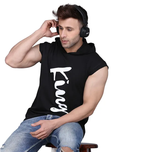 Black_Cotton_Men's_T-shirt_Print_Hooded_Neck