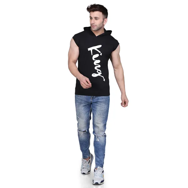 Black_Cotton_Men's_T-shirt_Print_Hooded_Neck