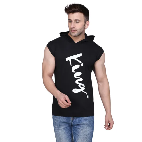 Black_Cotton_Men's_T-shirt_Print_Hooded_Neck