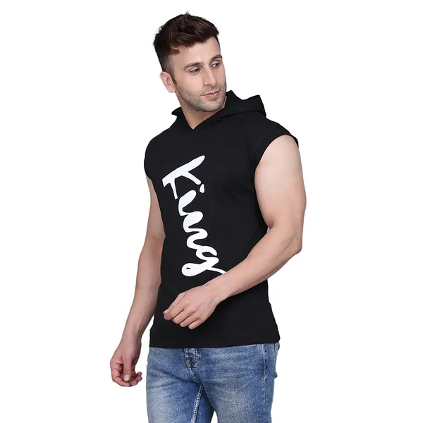 Black_Cotton_Men's_T-shirt_Print_Hooded_Neck