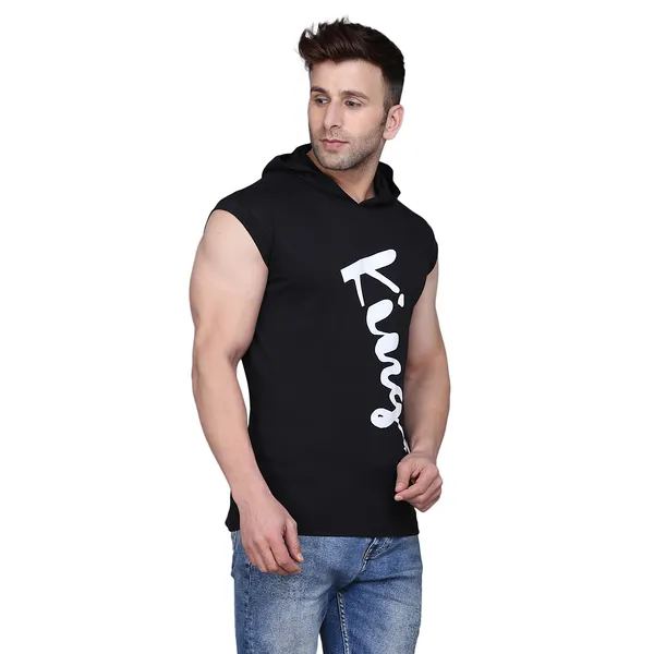 Black_Cotton_Men's_T-shirt_Print_Hooded_Neck