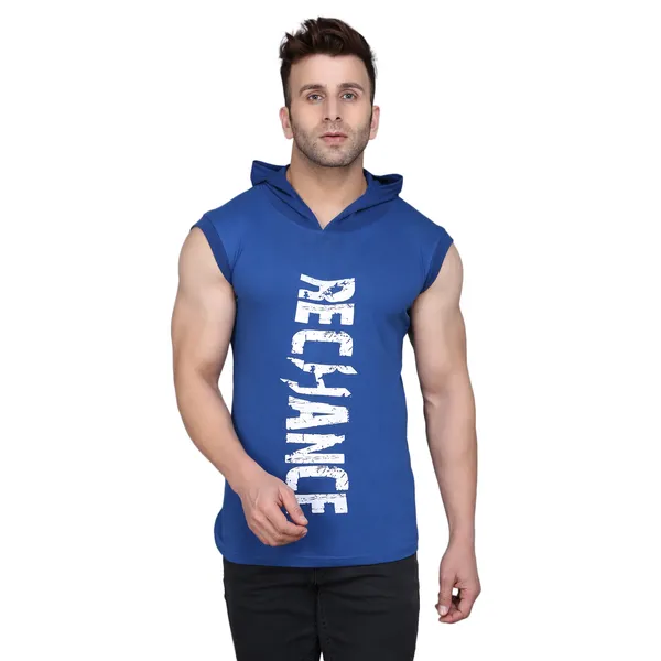 Blue_Men's__Cotton_T-shirt_Print_Hooded_Neck