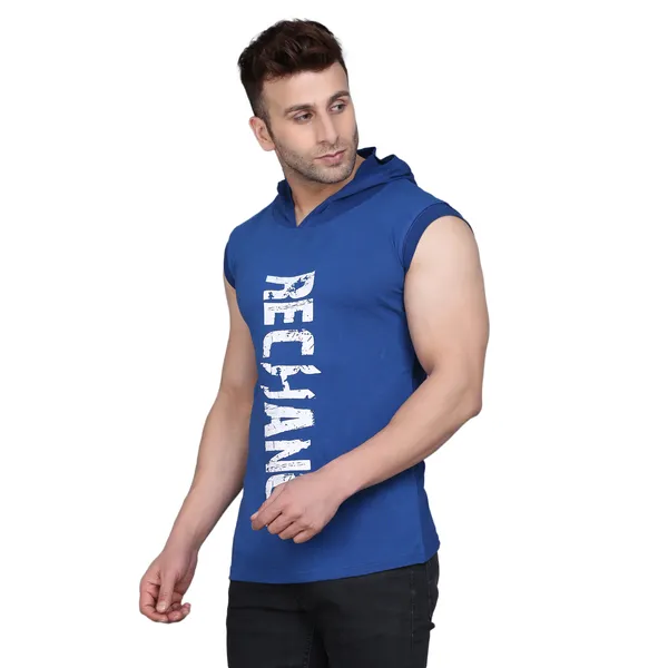 Blue_Men's__Cotton_T-shirt_Print_Hooded_Neck