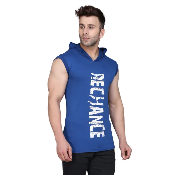 Blue_Men's__Cotton_T-shirt_Print_Hooded_Neck