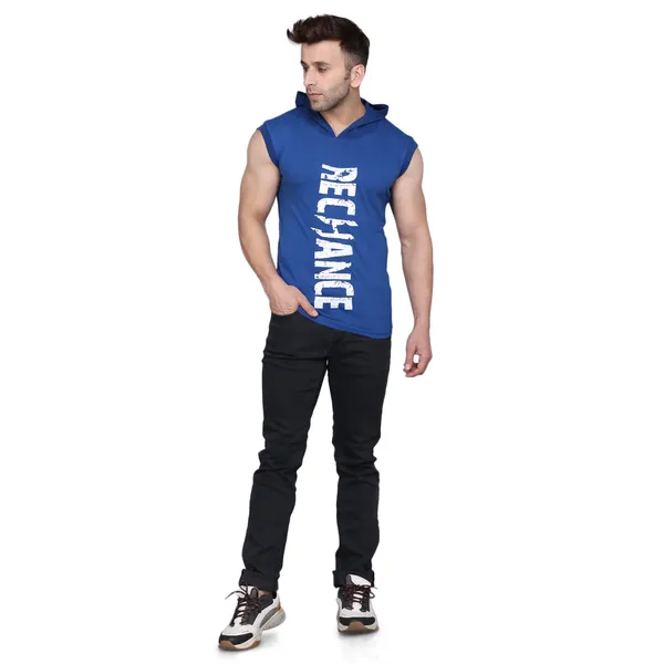 Blue_Men's__Cotton_T-shirt_Print_Hooded_Neck