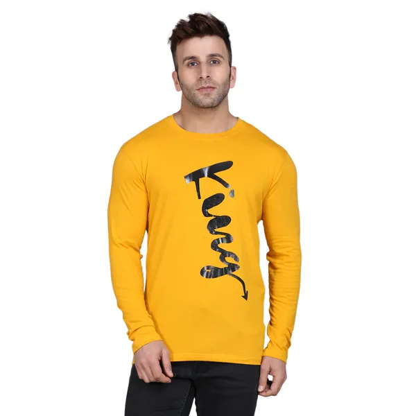 Mustard_Cotton_Print_Round_Neck_Men's_T-shirt